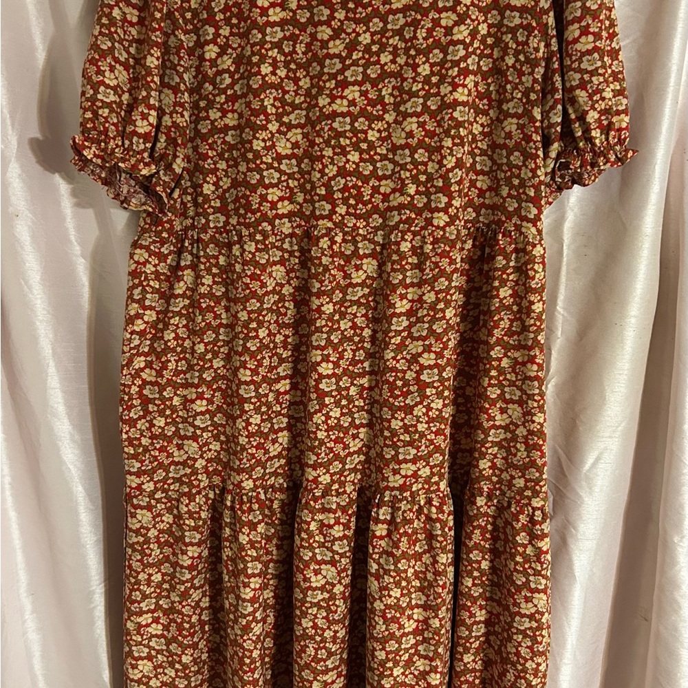 Floral Red and Cream Women's Dress